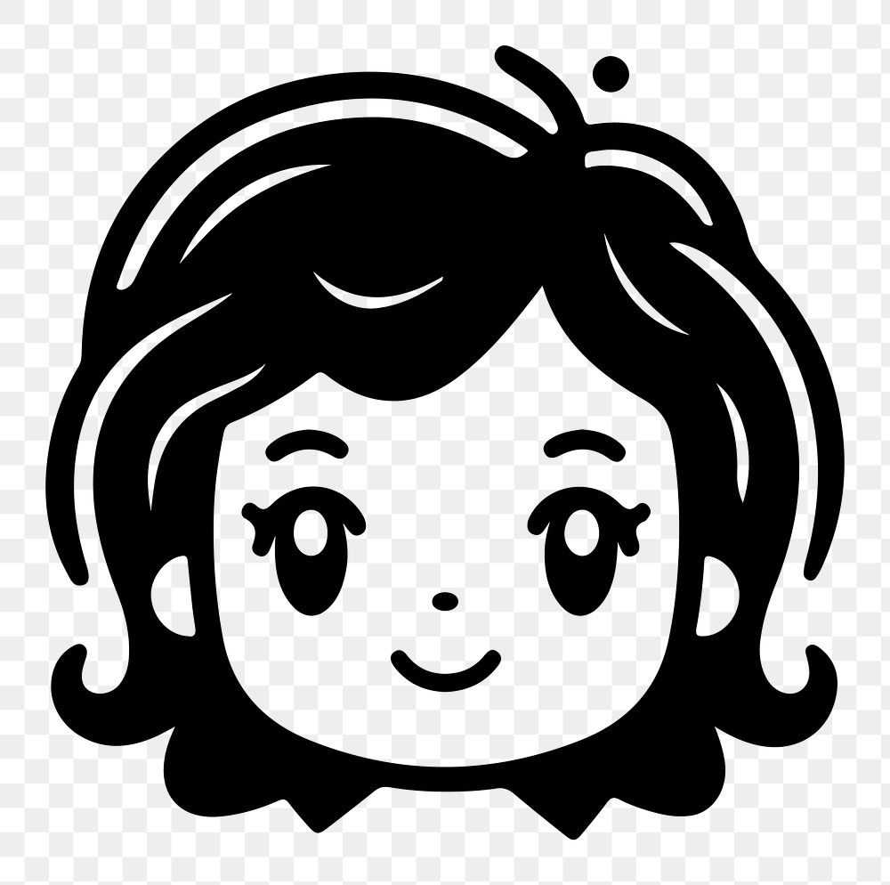 Happy girl png character line art, transparent background