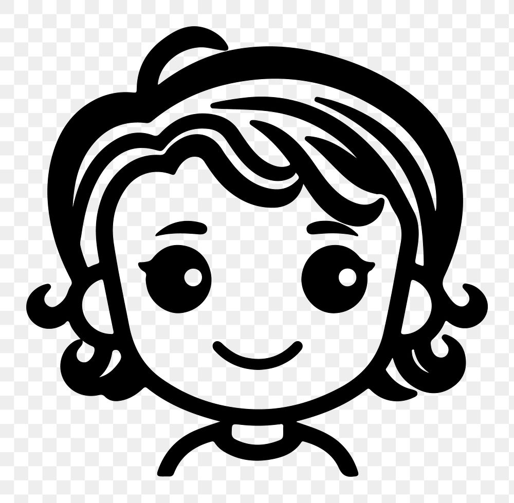Happy girl png character line art, transparent background