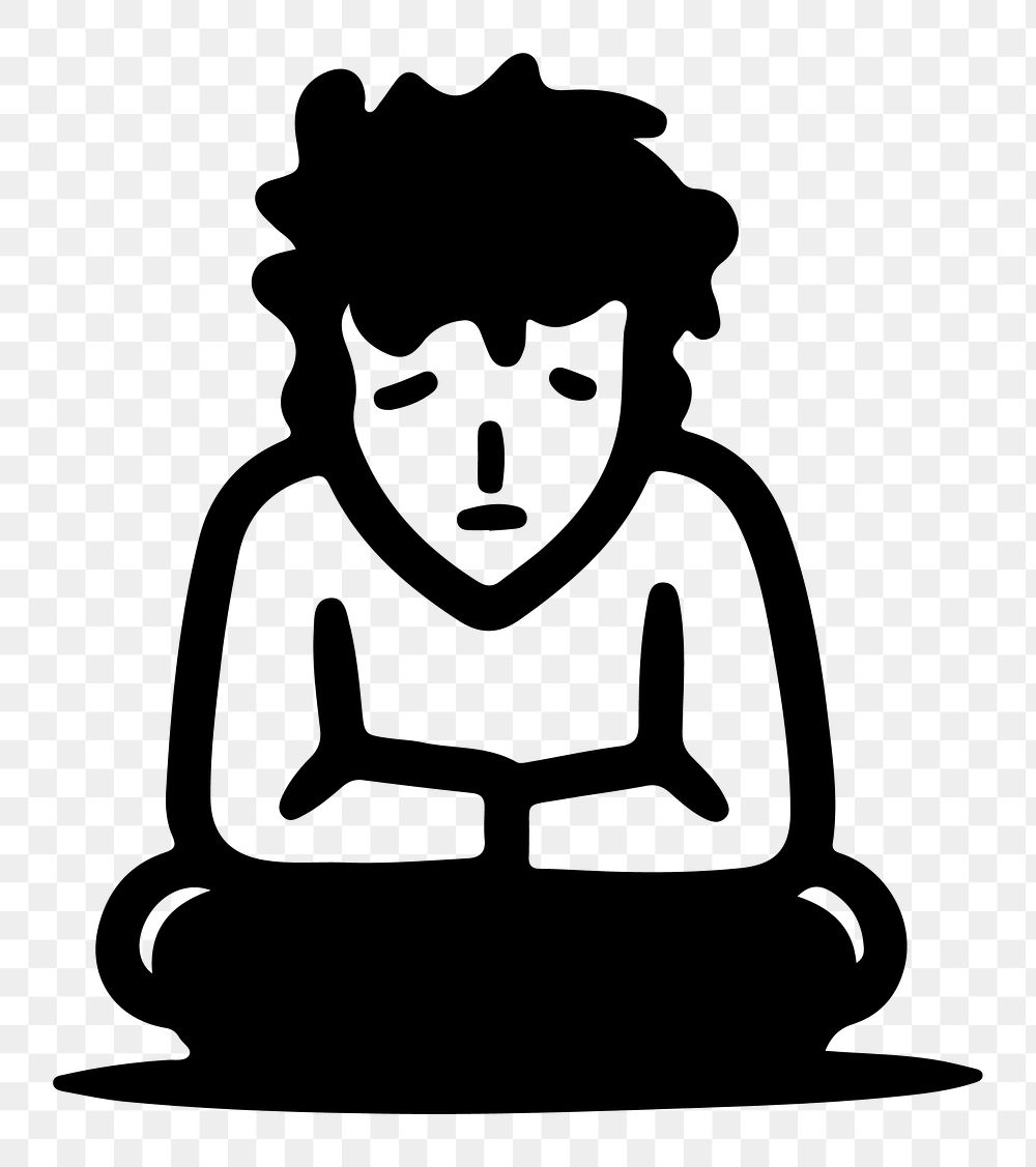 Lonely man png character line art, transparent background