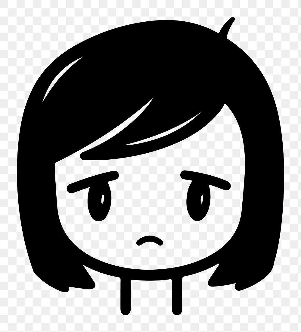 Sad girl png character line art, transparent background