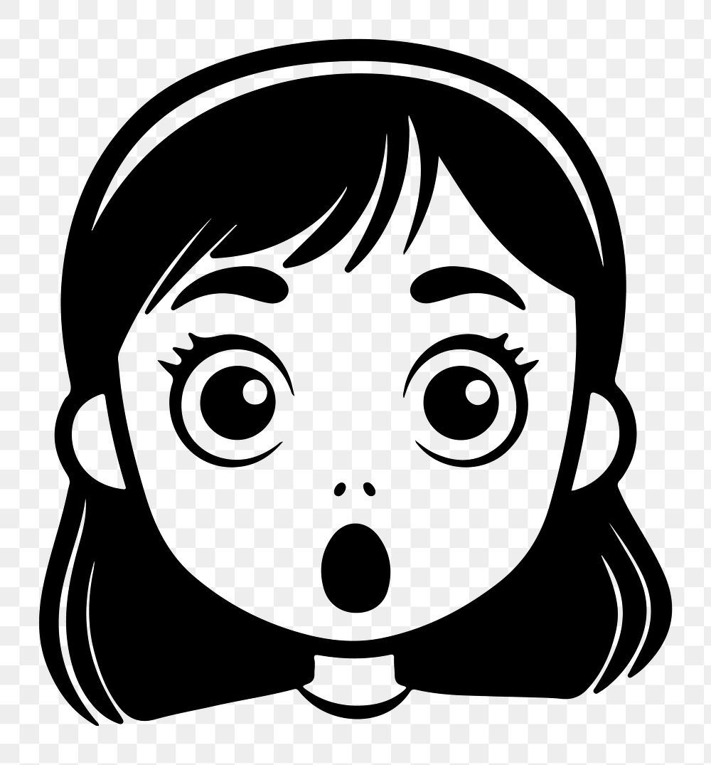 Surprised woman png character line art, transparent background