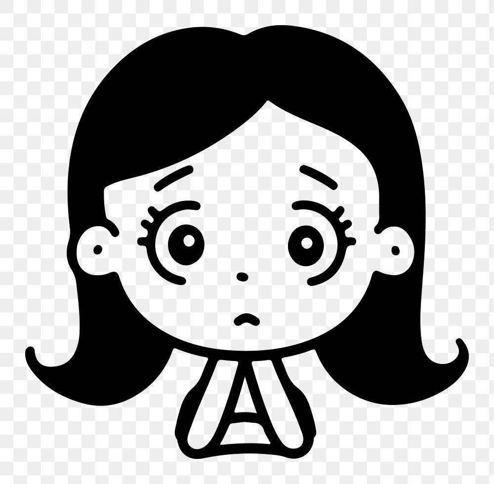 Worried woman png character line art, transparent background