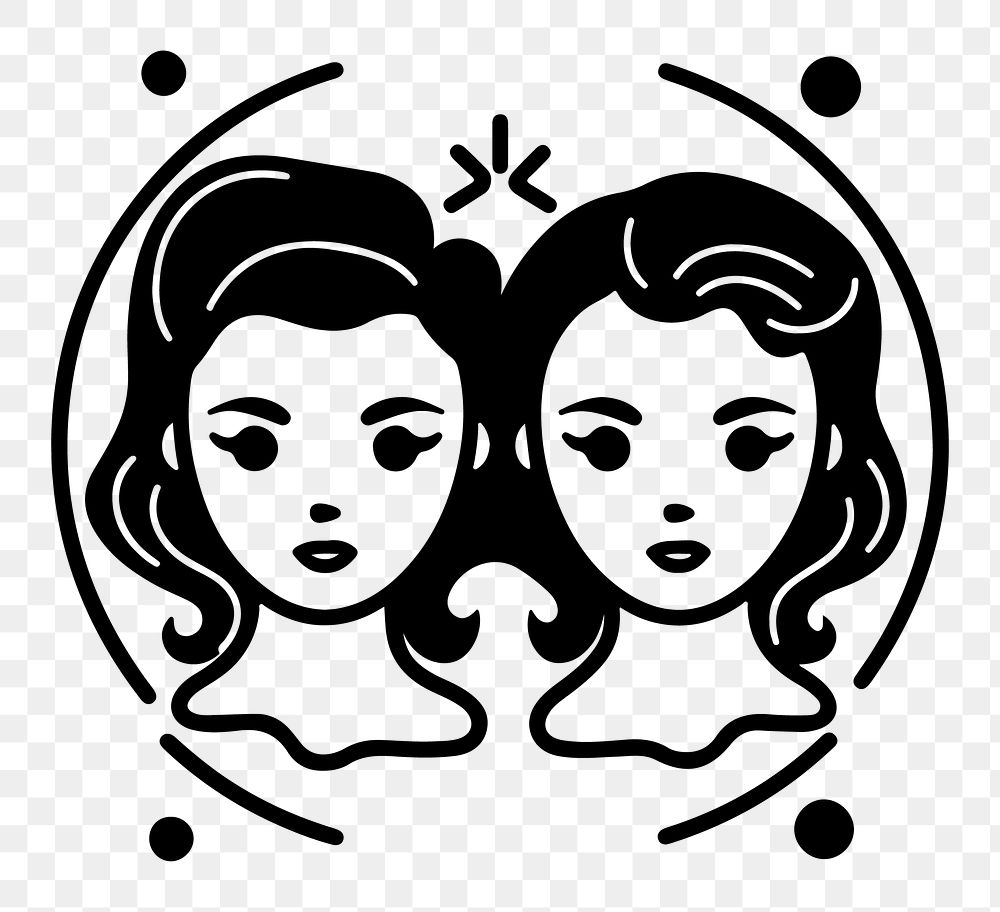 Gemini png zodiac sign line art, transparent background