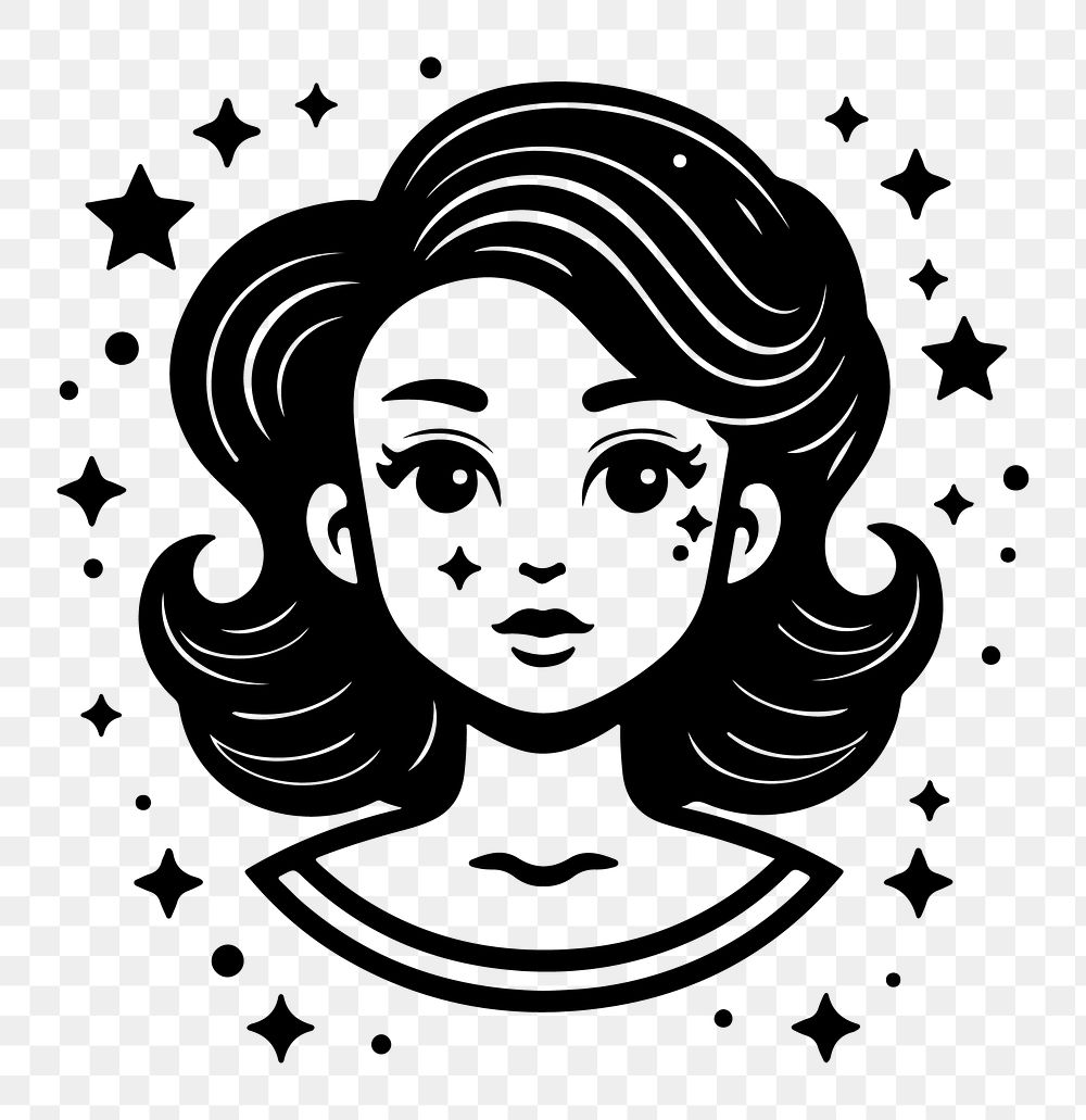 Beautiful woman png character line art, transparent background