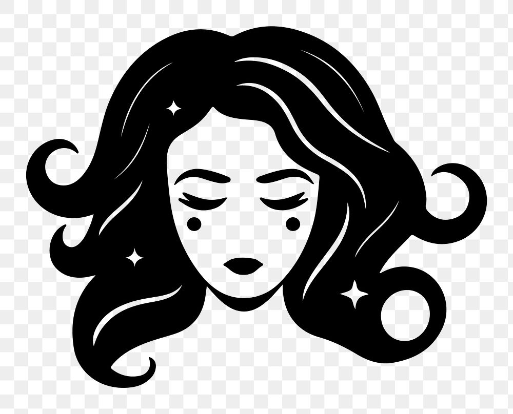 Beautiful woman png character line art, transparent background