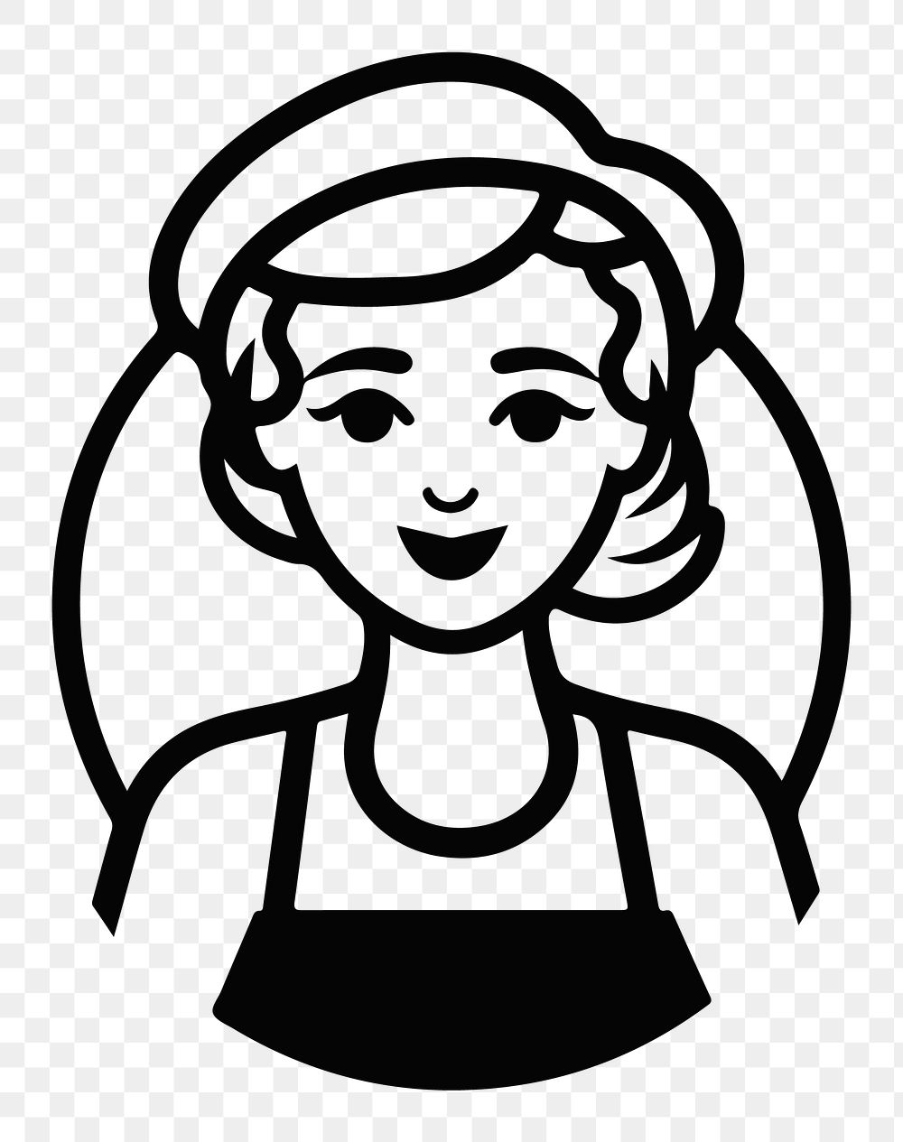 Female baker png character line art, transparent background