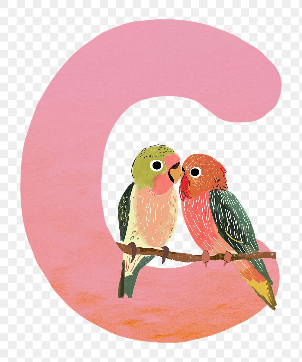 PNG pink letter C with animal character, transparent background