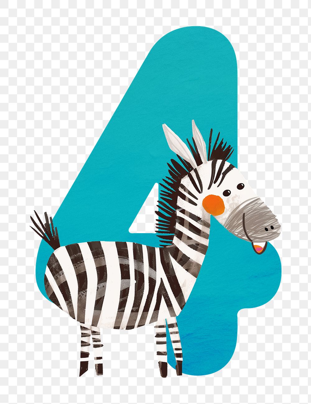 Number 4 png animal character illustration, transparent background