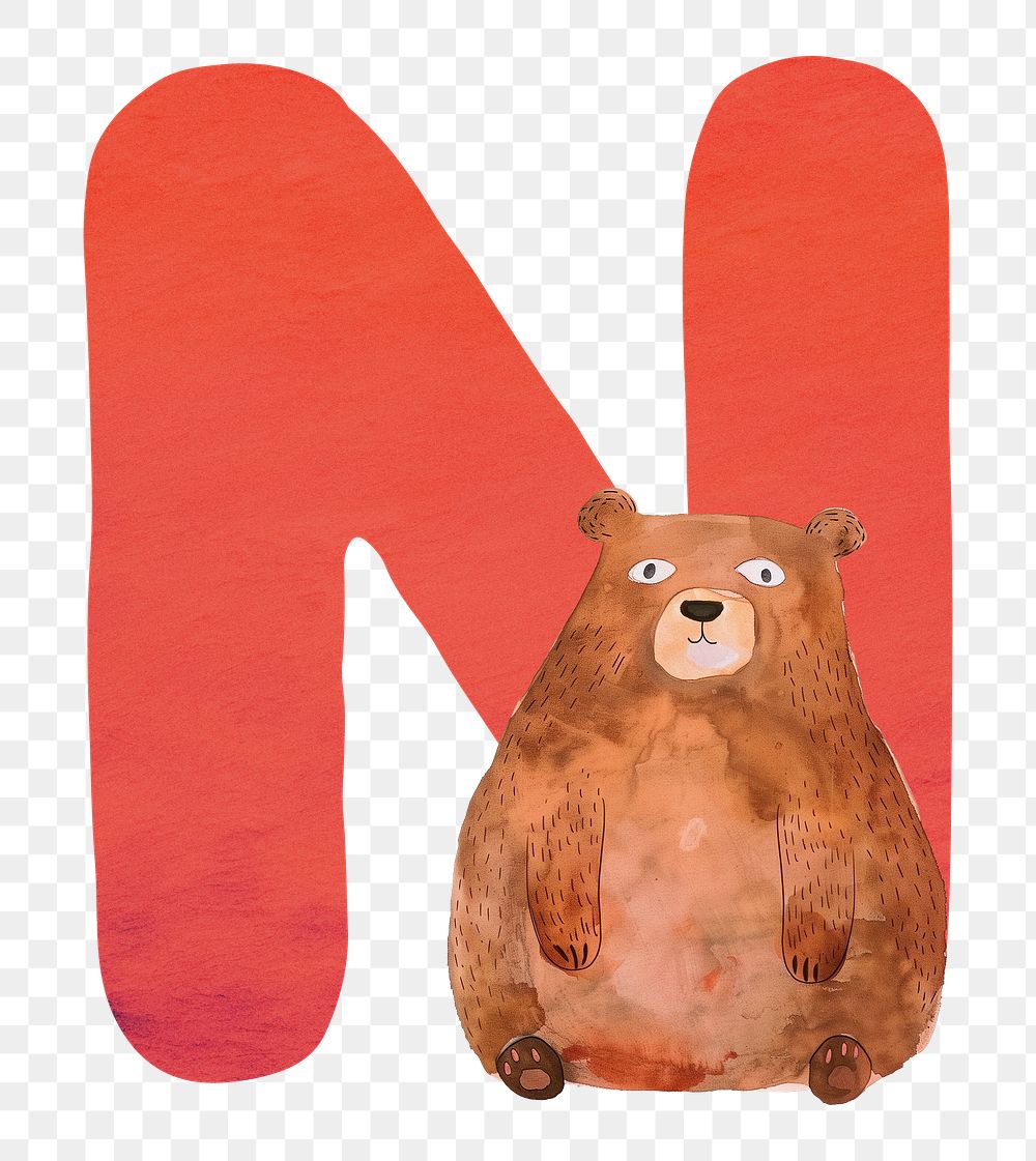 PNG red letter N with animal character, transparent background