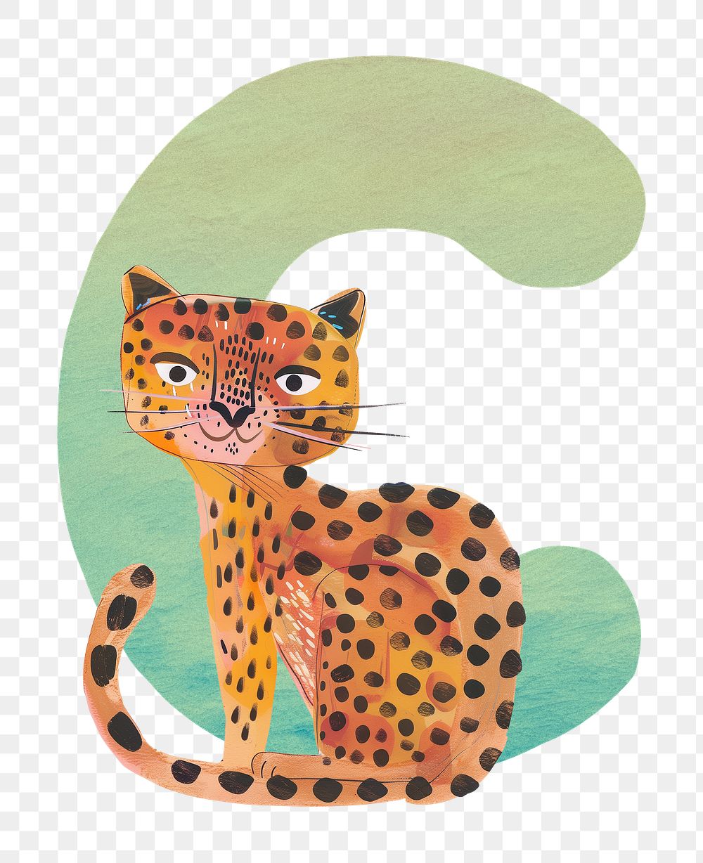 PNG green letter C with animal character, transparent background