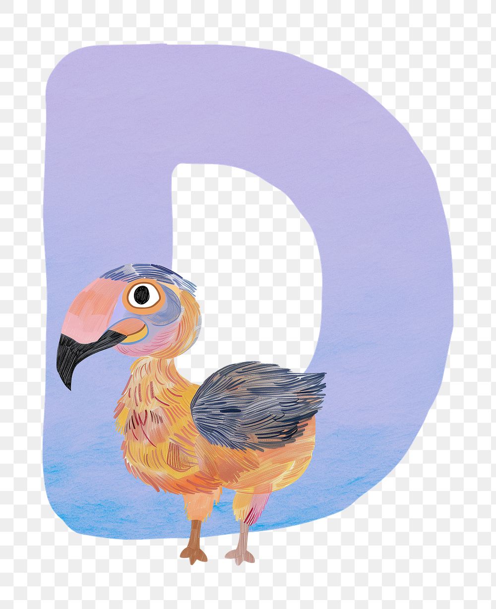 PNG purple letter D with animal character, transparent background