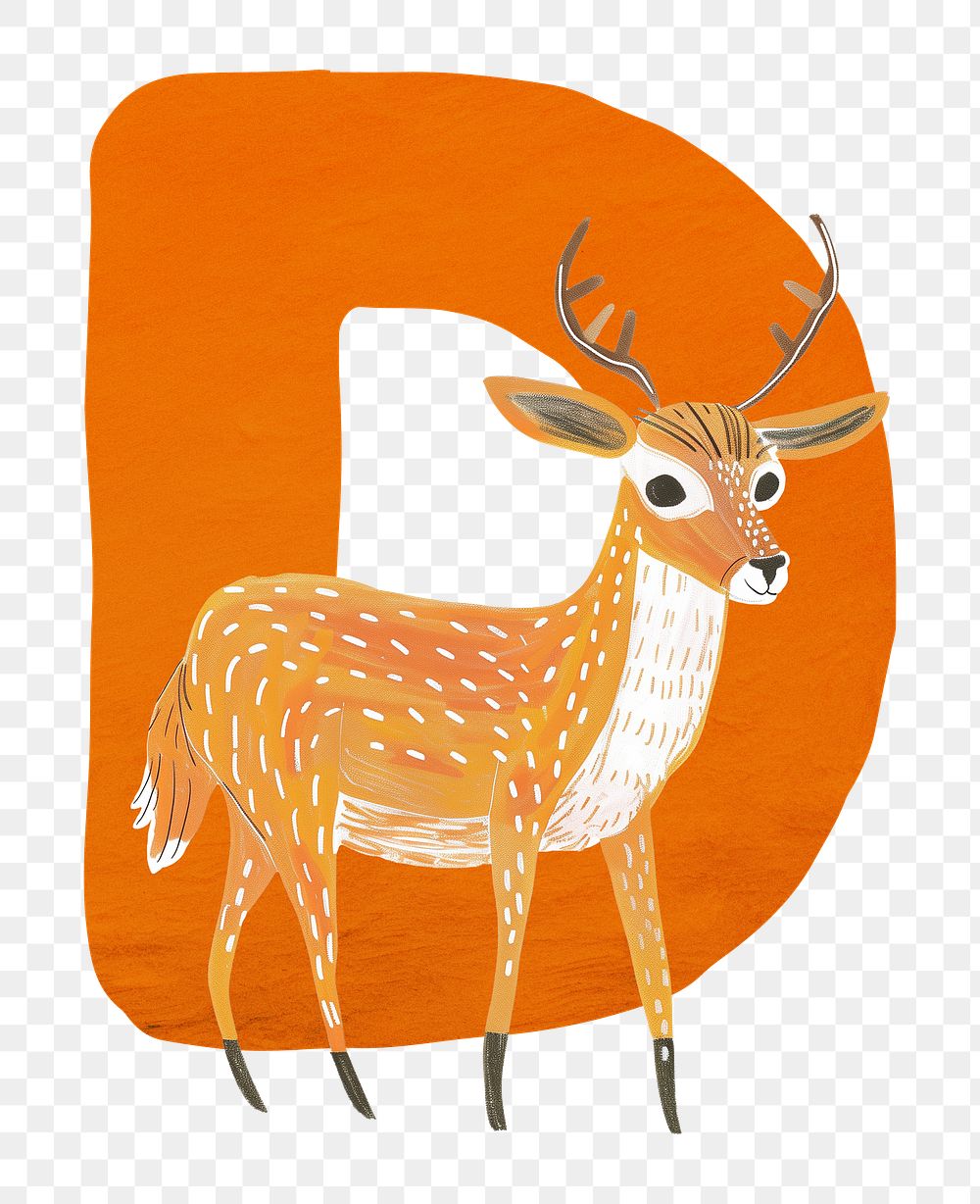PNG orange letter D with animal character, transparent background