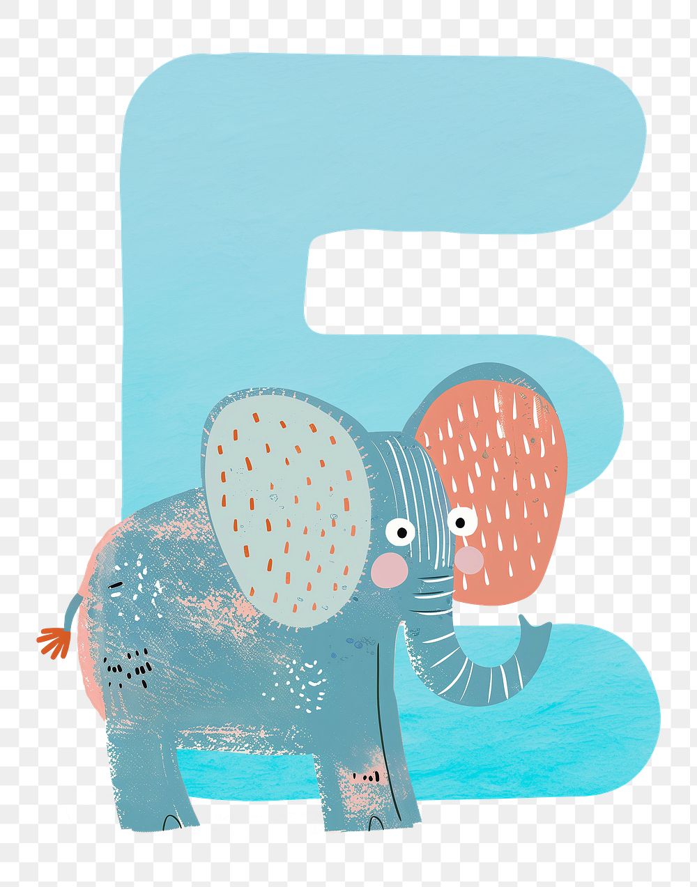 PNG blue letter E with animal character, transparent background