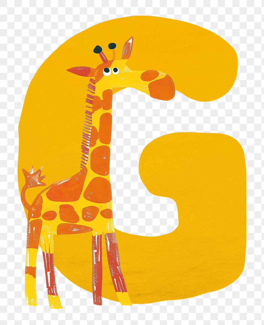 PNG yellow letter G with animal character, transparent background