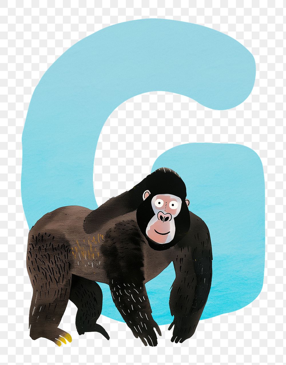 PNG blue letter G with animal character, transparent background