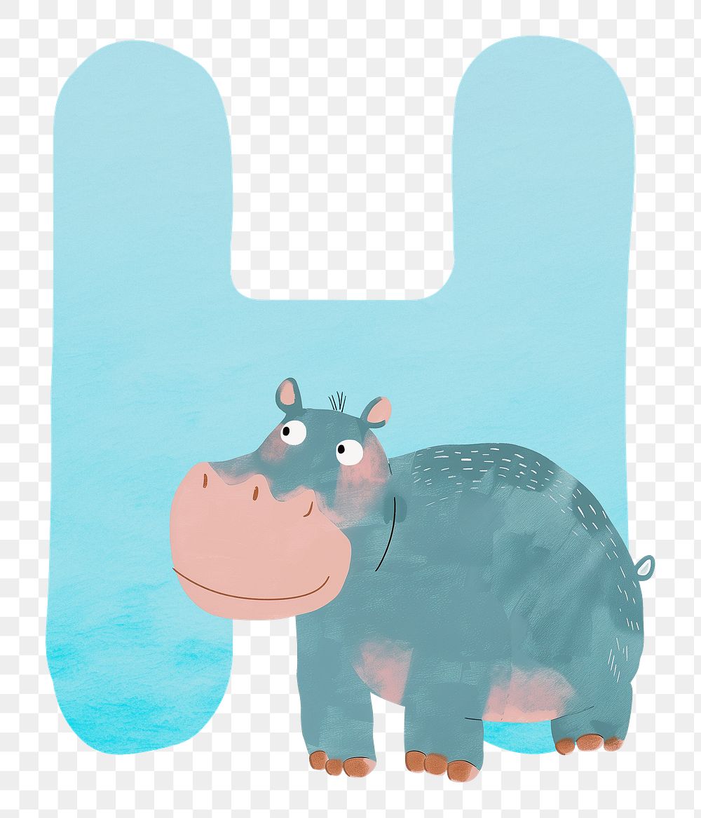 PNG blue letter H with animal character, transparent background