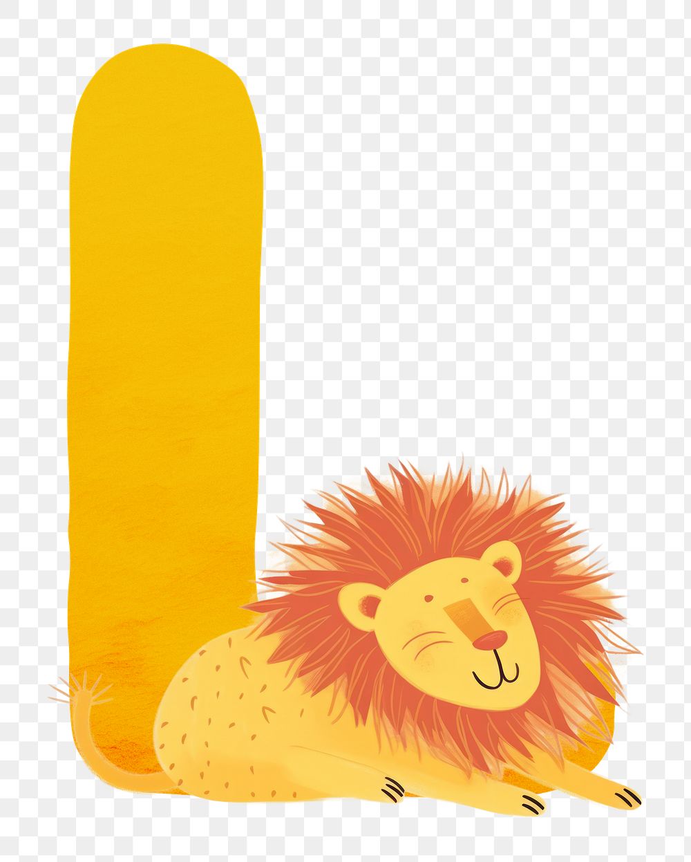 PNG yellow letter L with animal character, transparent background
