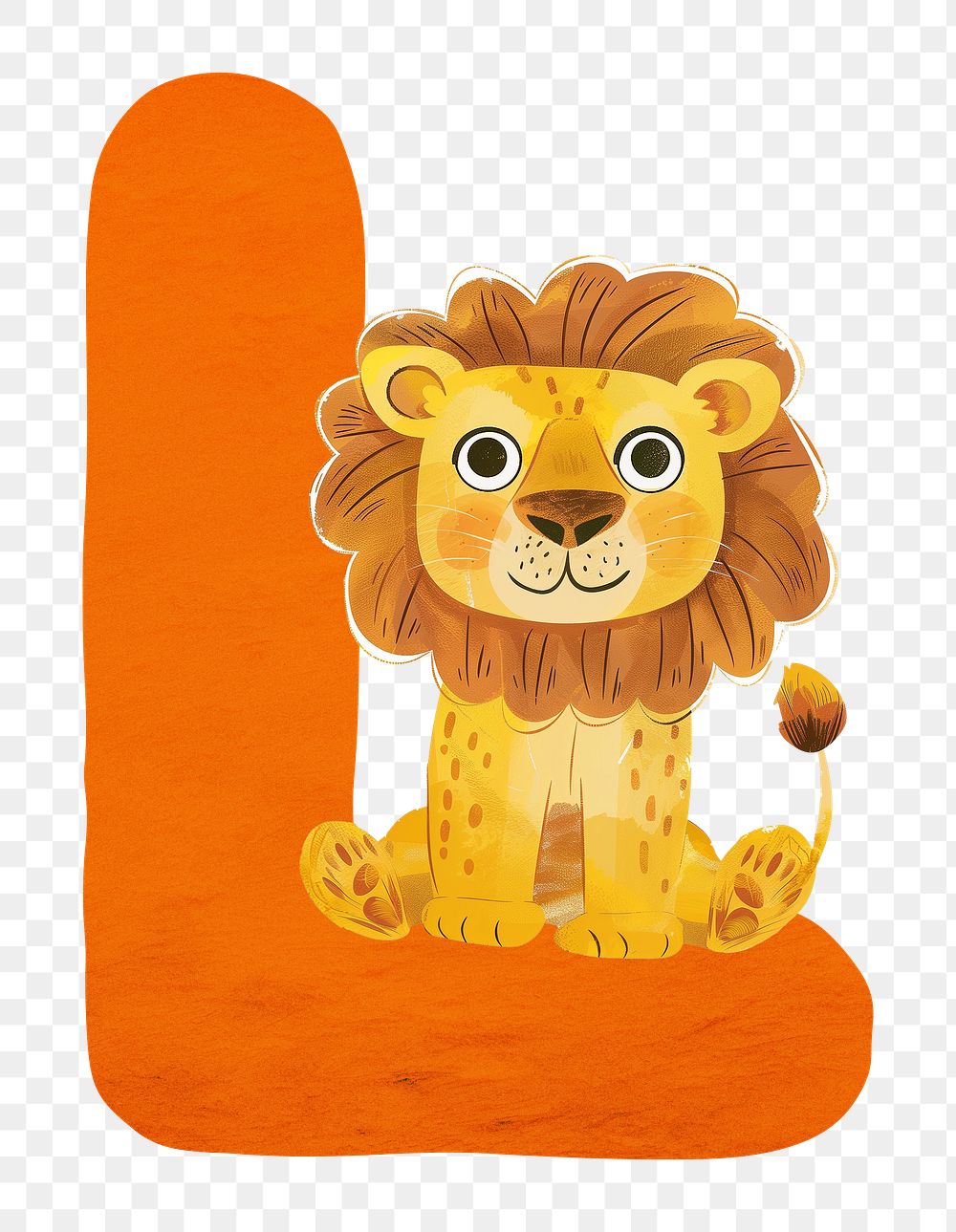 PNG orange letter L with animal character, transparent background