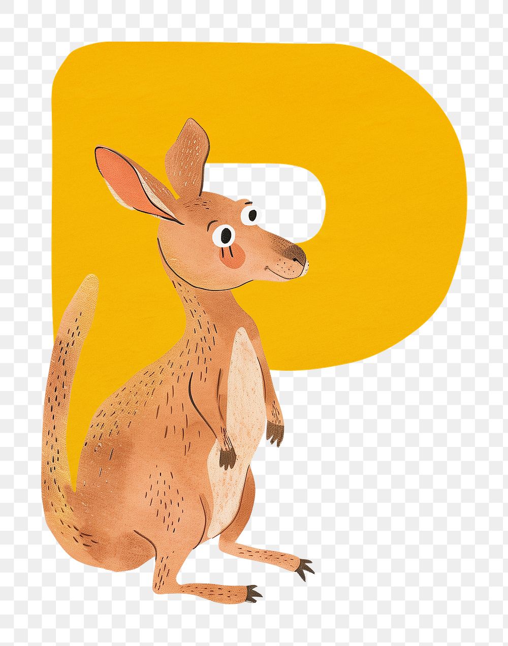 PNG yellow letter P with animal character, transparent background