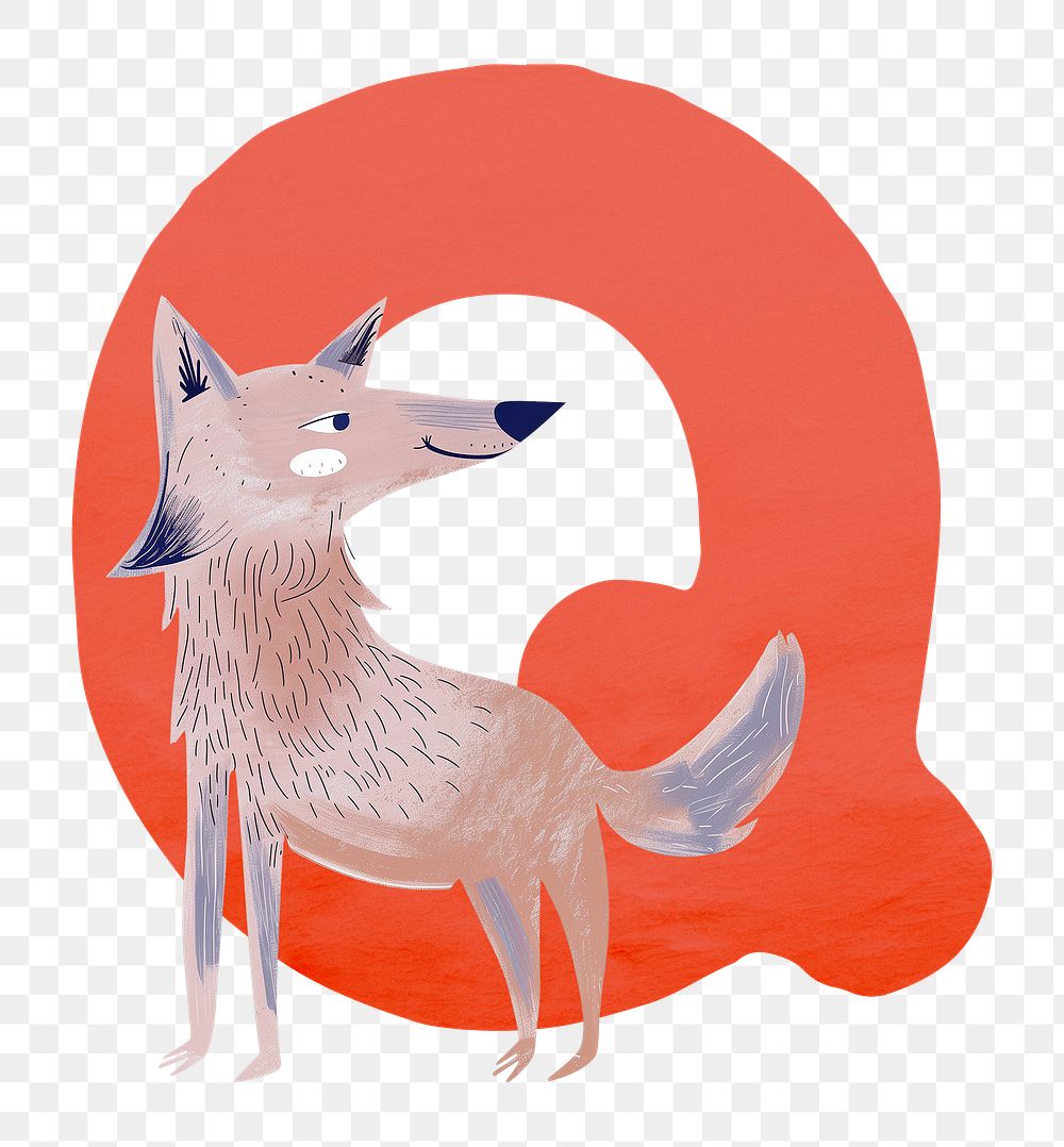 PNG red letter Q with animal character, transparent background