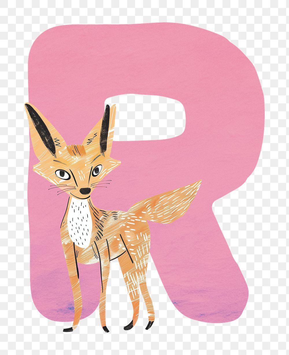 PNG pink letter R with animal character, transparent background