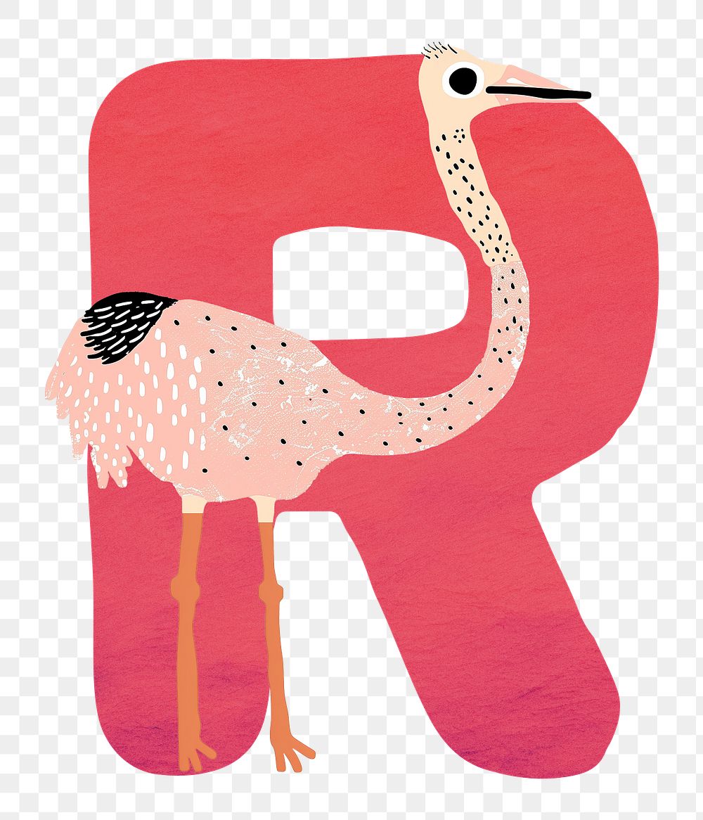 PNG pink letter R with animal character, transparent background