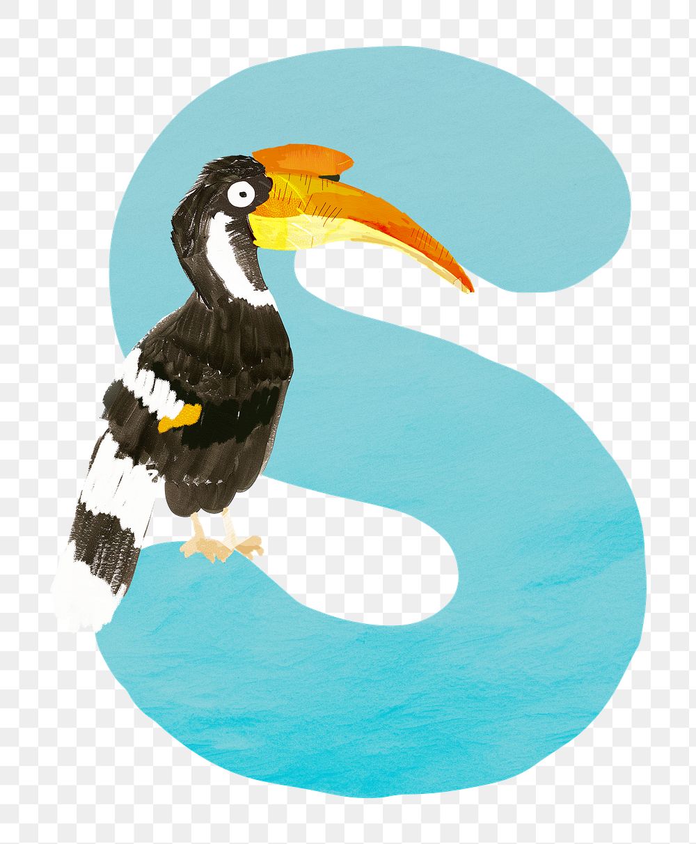 PNG blue letter S with animal character, transparent background