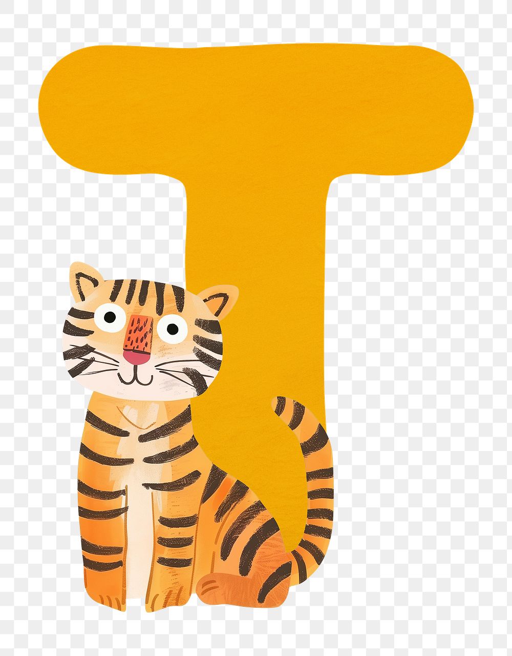PNG yellow letter T with animal character, transparent background