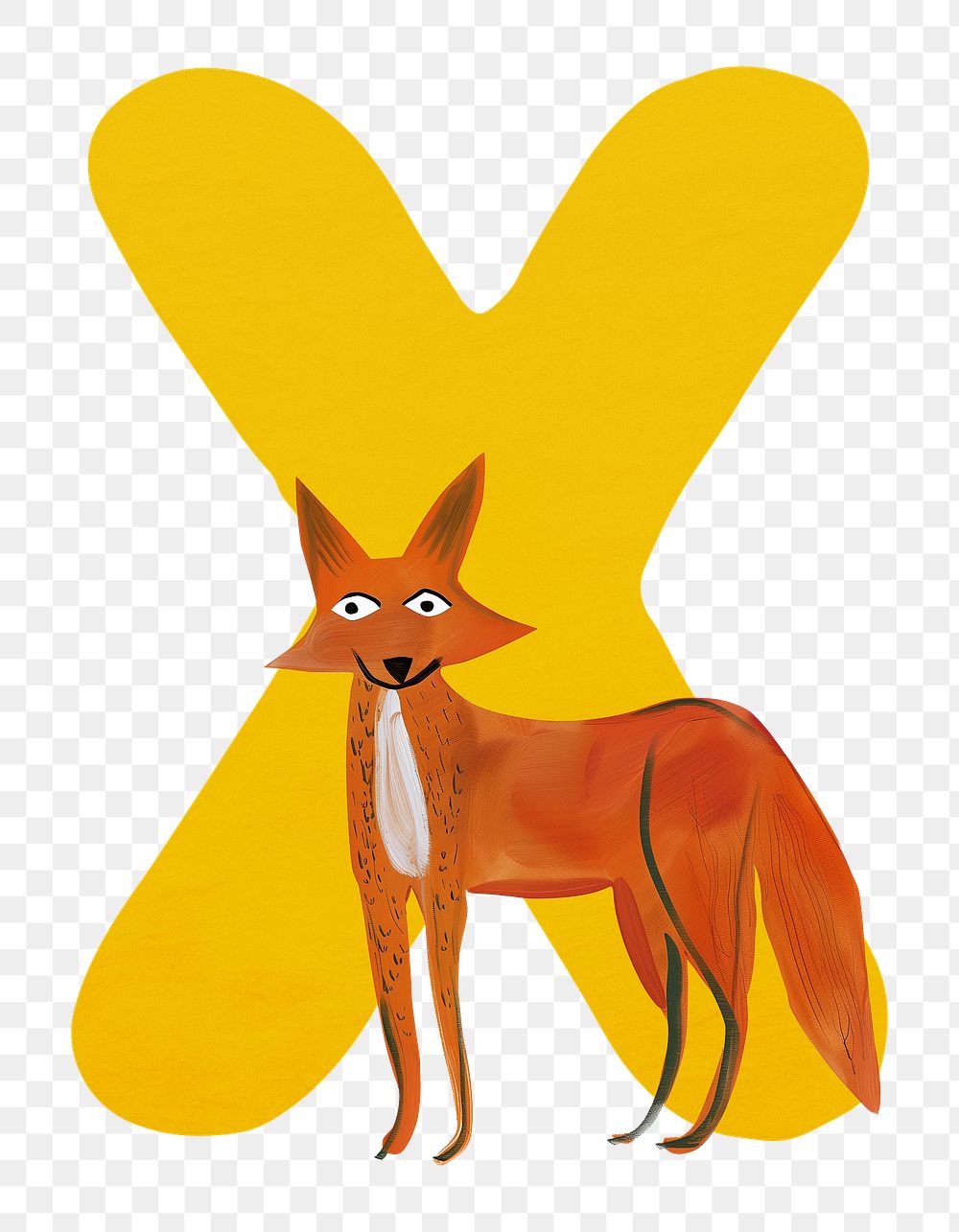 PNG yellow letter X with animal character, transparent background