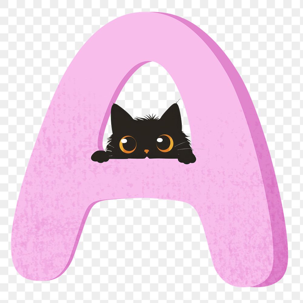 Letter A png in pink with cat character, transparent background