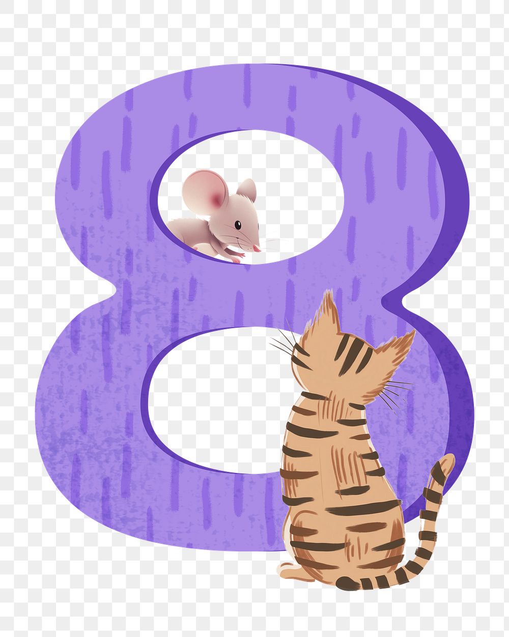 Number 8 png with cat character, transparent background