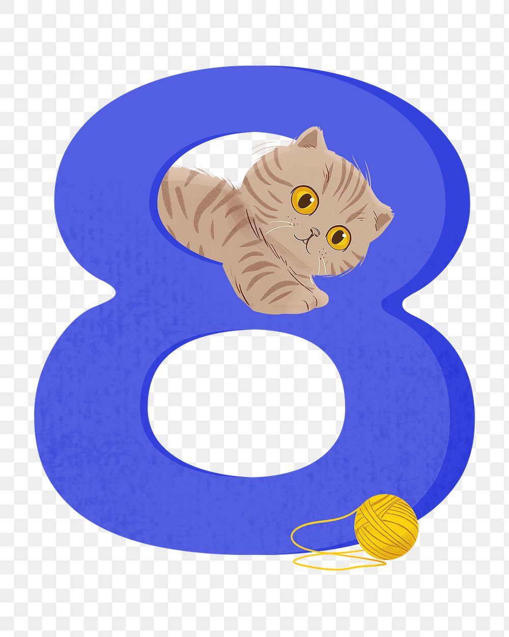 Number 8 png with cat character, transparent background