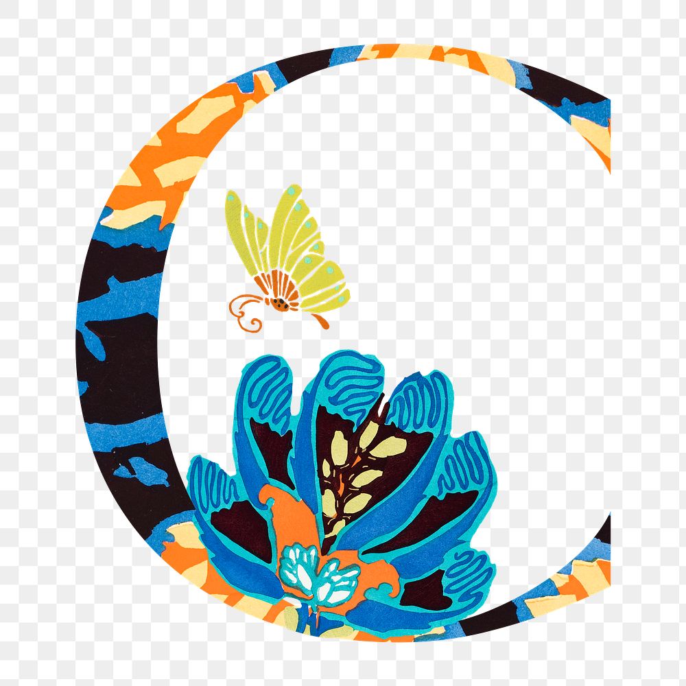 Letter C PNG in Seguy Papillons art alphabet illustration, transparent background