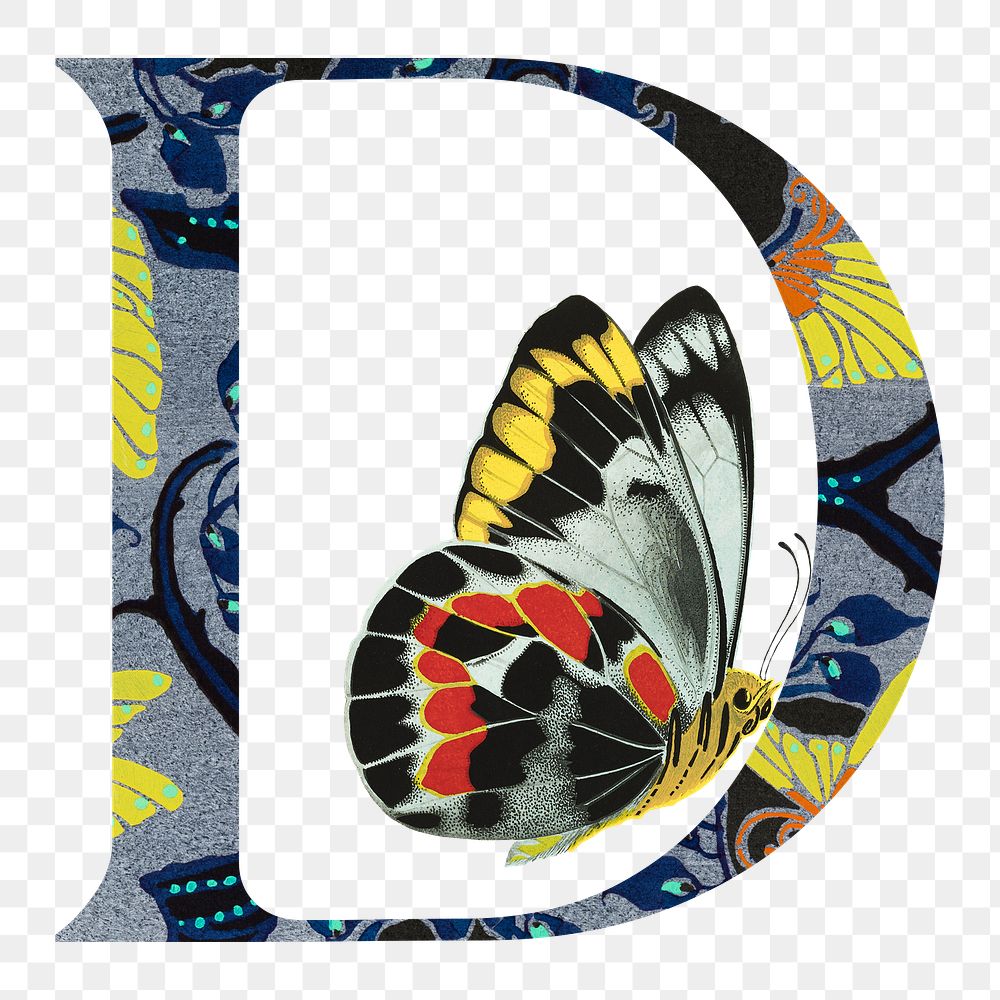 Letter D PNG in Seguy Papillons art alphabet illustration, transparent background