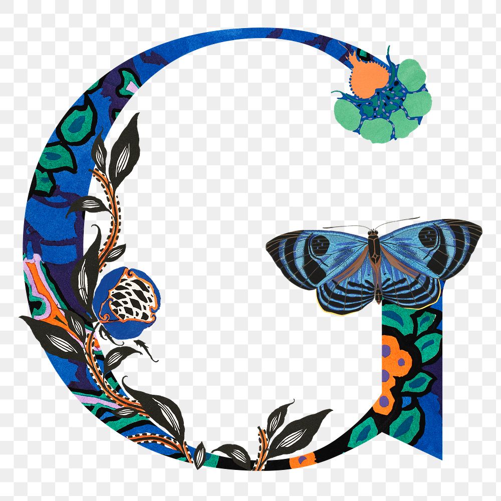Letter G PNG in Seguy Papillons art alphabet illustration, transparent background