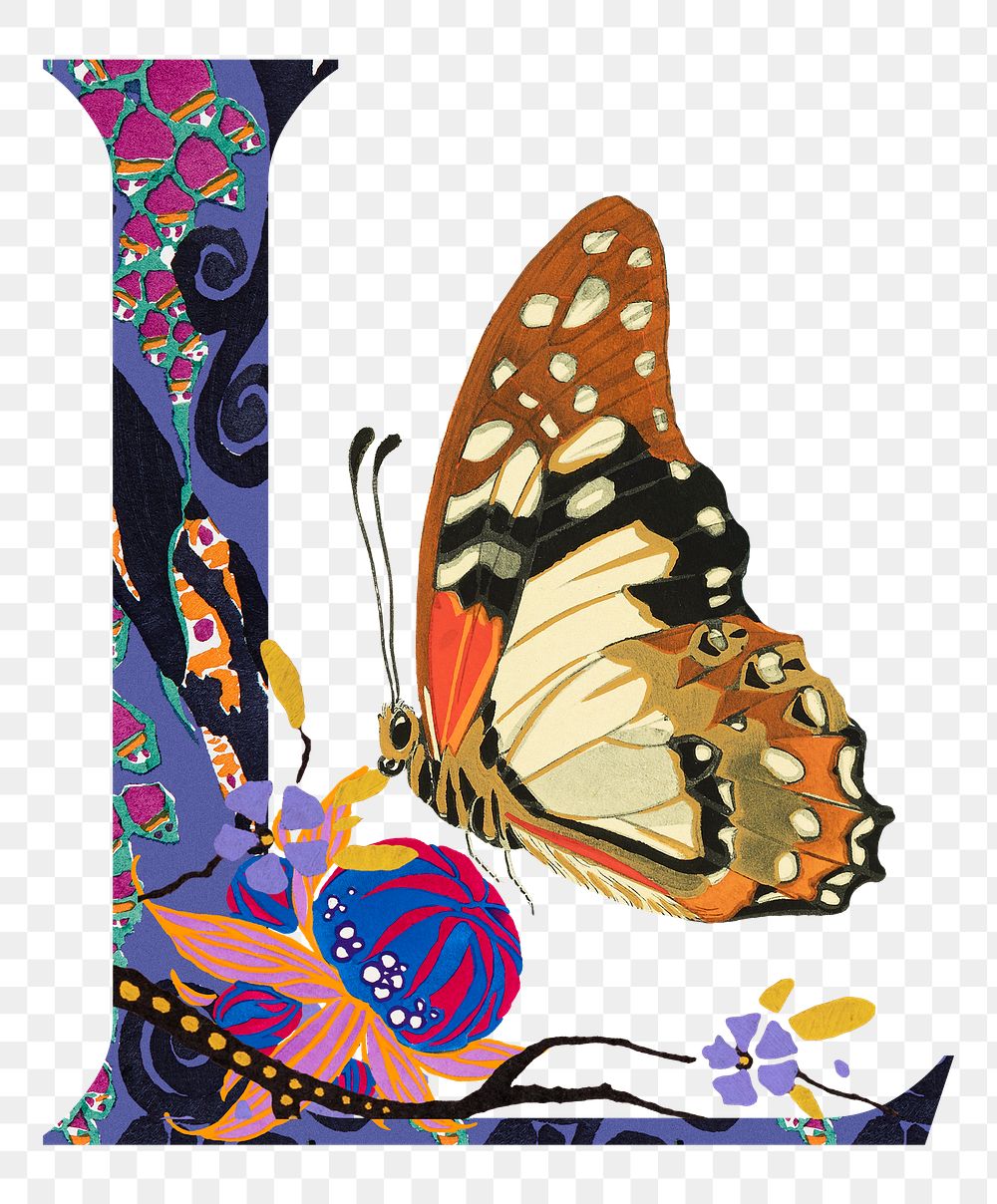 Letter L PNG in Seguy Papillons art alphabet illustration, transparent background