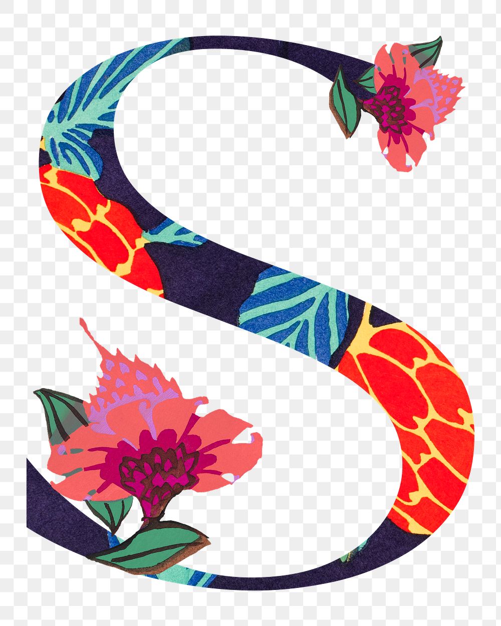 Letter S PNG in Seguy Papillons art alphabet illustration, transparent background