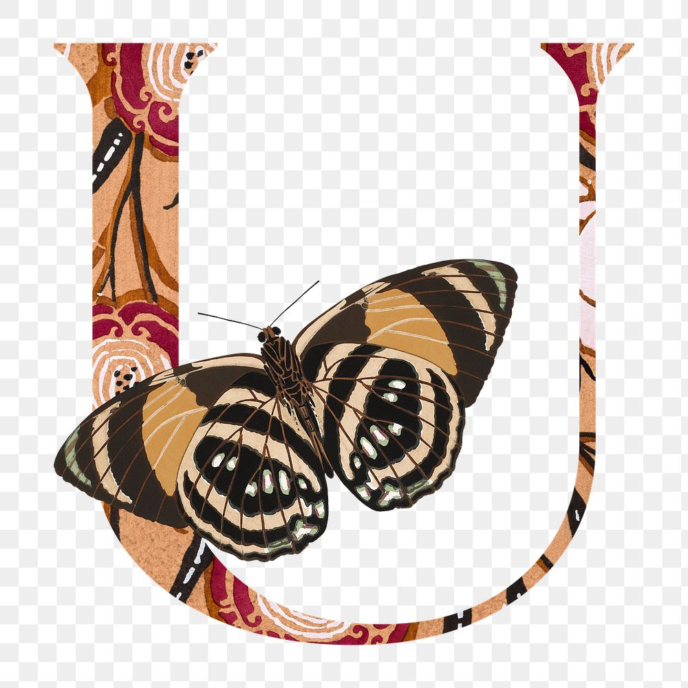 Letter U PNG in Seguy Papillons art alphabet illustration, transparent background