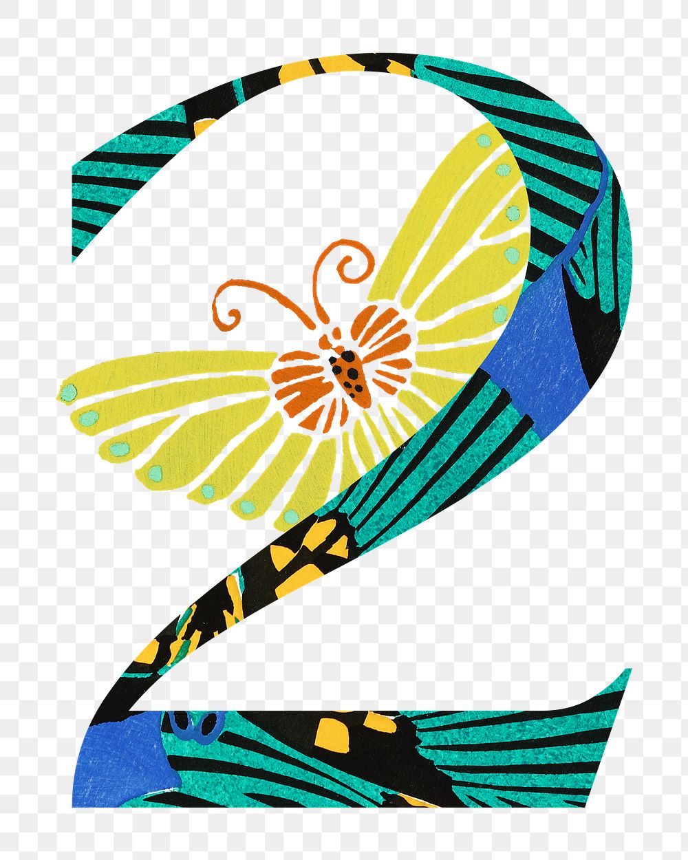 Number 2 png Seguy Papillons art illustration, transparent background