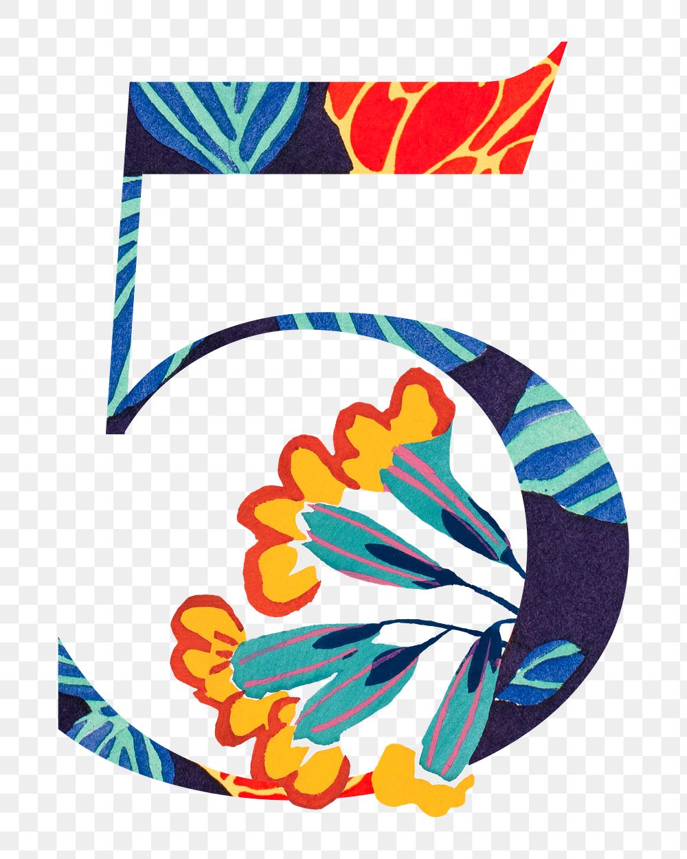 Number 5 png Seguy Papillons art illustration, transparent background