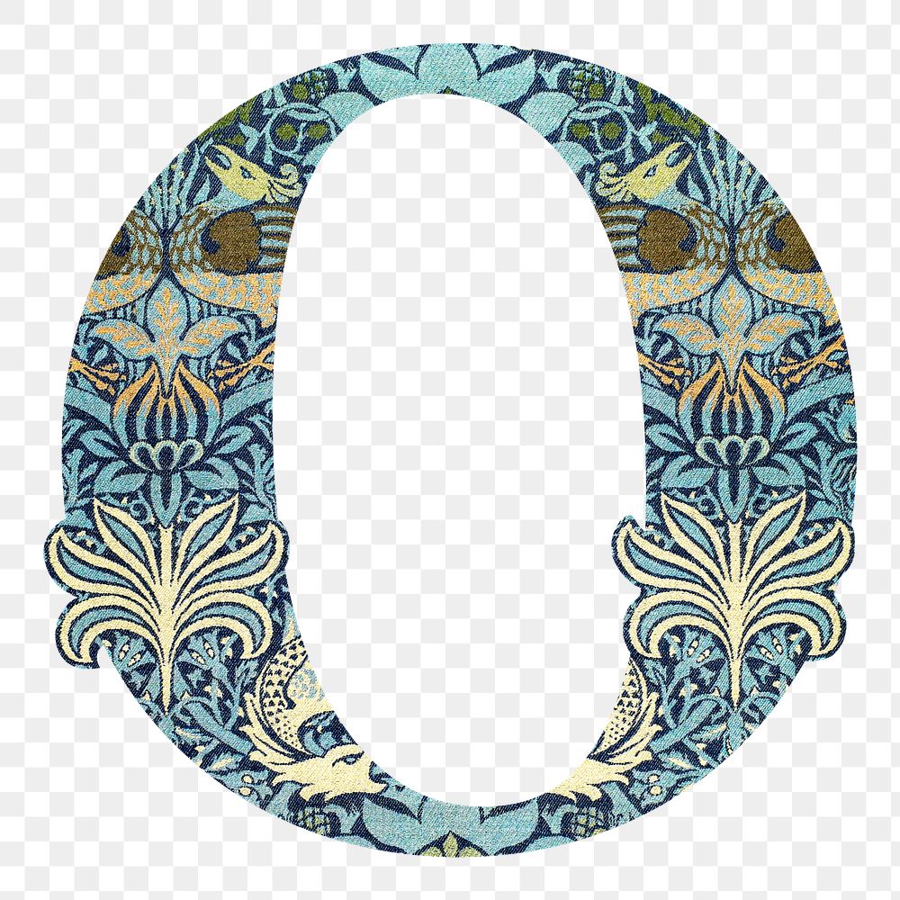PNG Letter O botanical pattern font, inspired by William Morris, transparent background