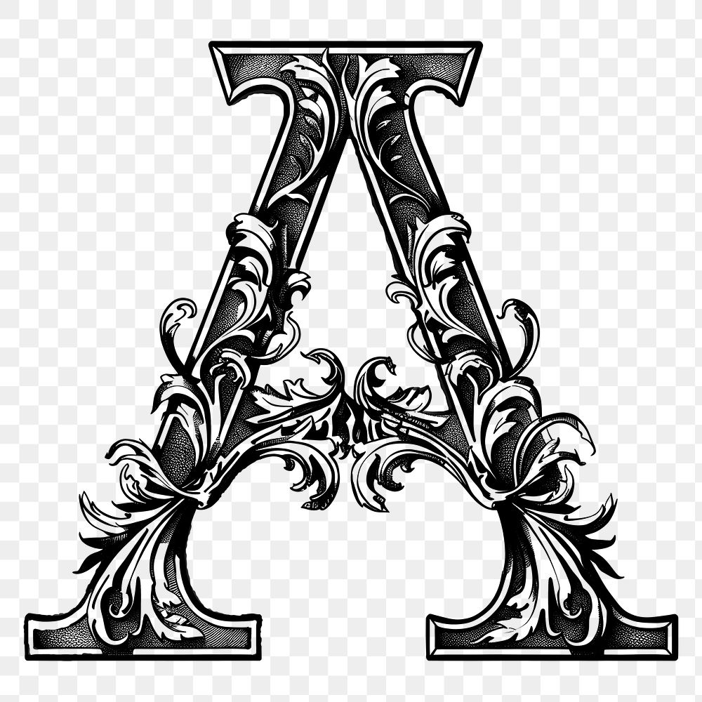 Letter A PNG in classic medieval art alphabet, transparent background