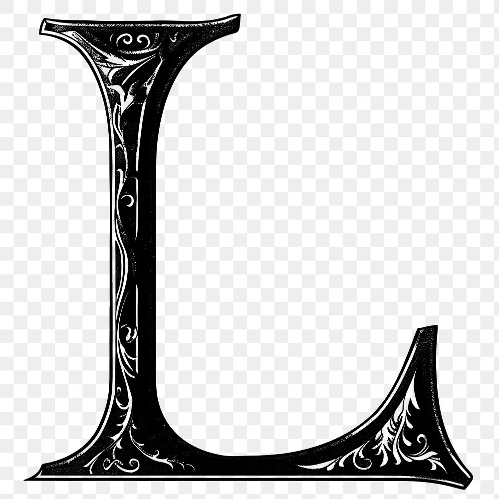 Letter L PNG in classic medieval art alphabet, transparent background