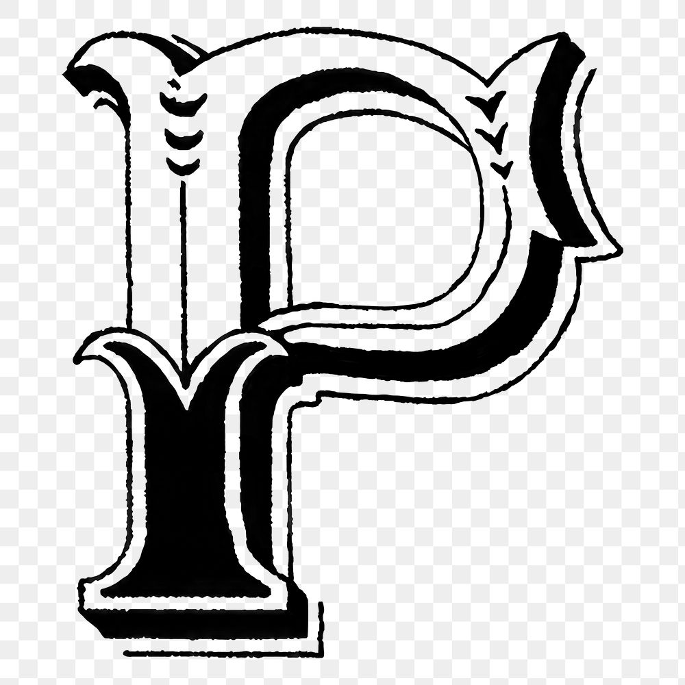 Letter P PNG in classic medieval art alphabet, transparent background