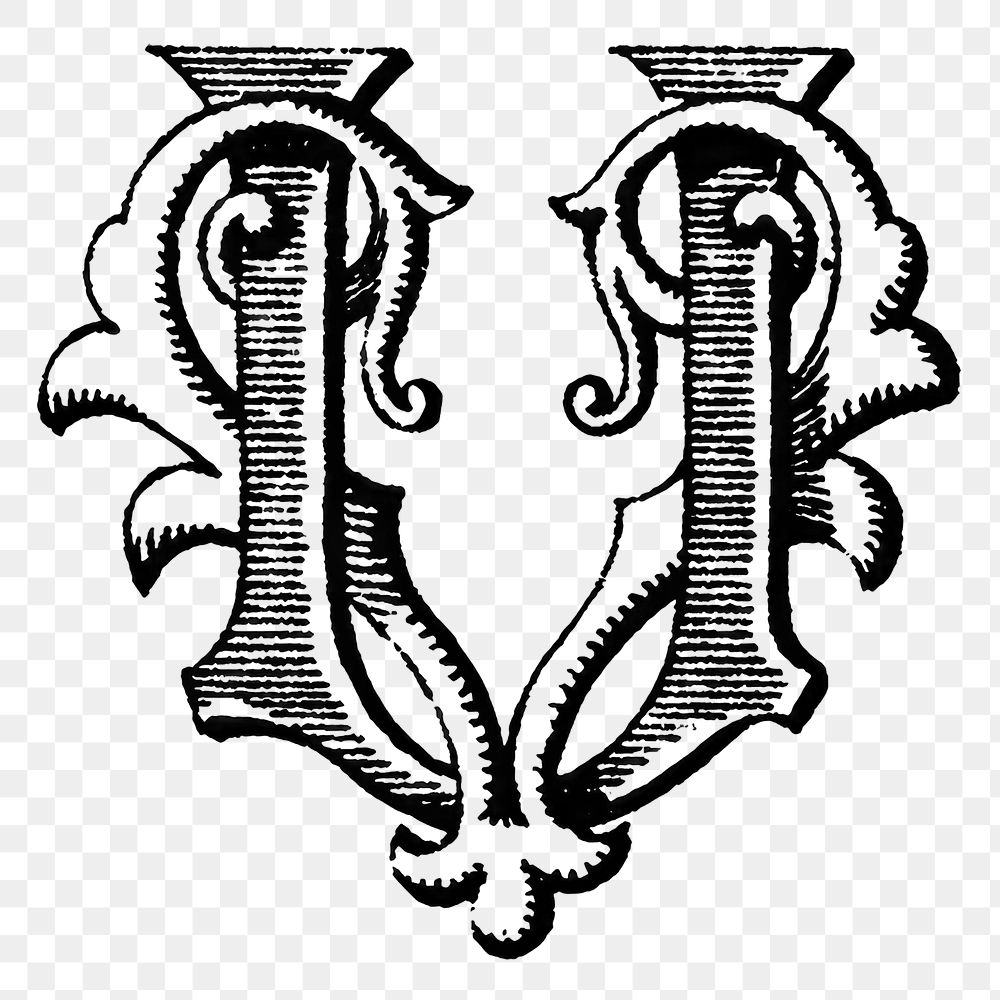 Letter U PNG in classic medieval art alphabet, transparent background