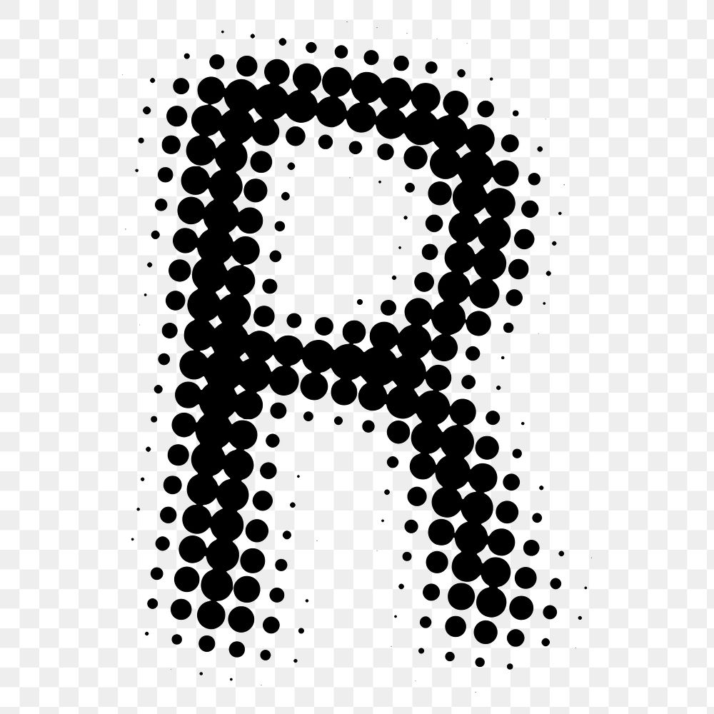 PNG R letter, halftone font, transparent background