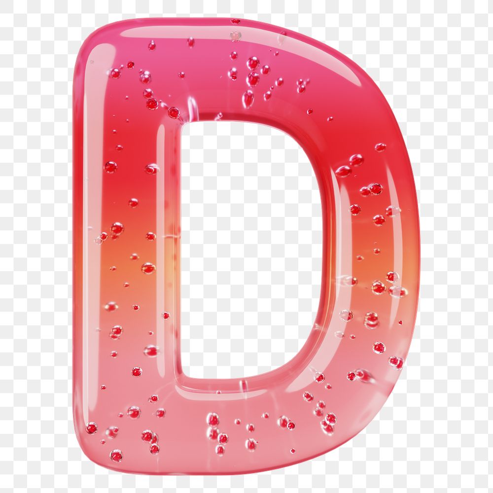 Letter D png 3D red jelly alphabet, transparent background