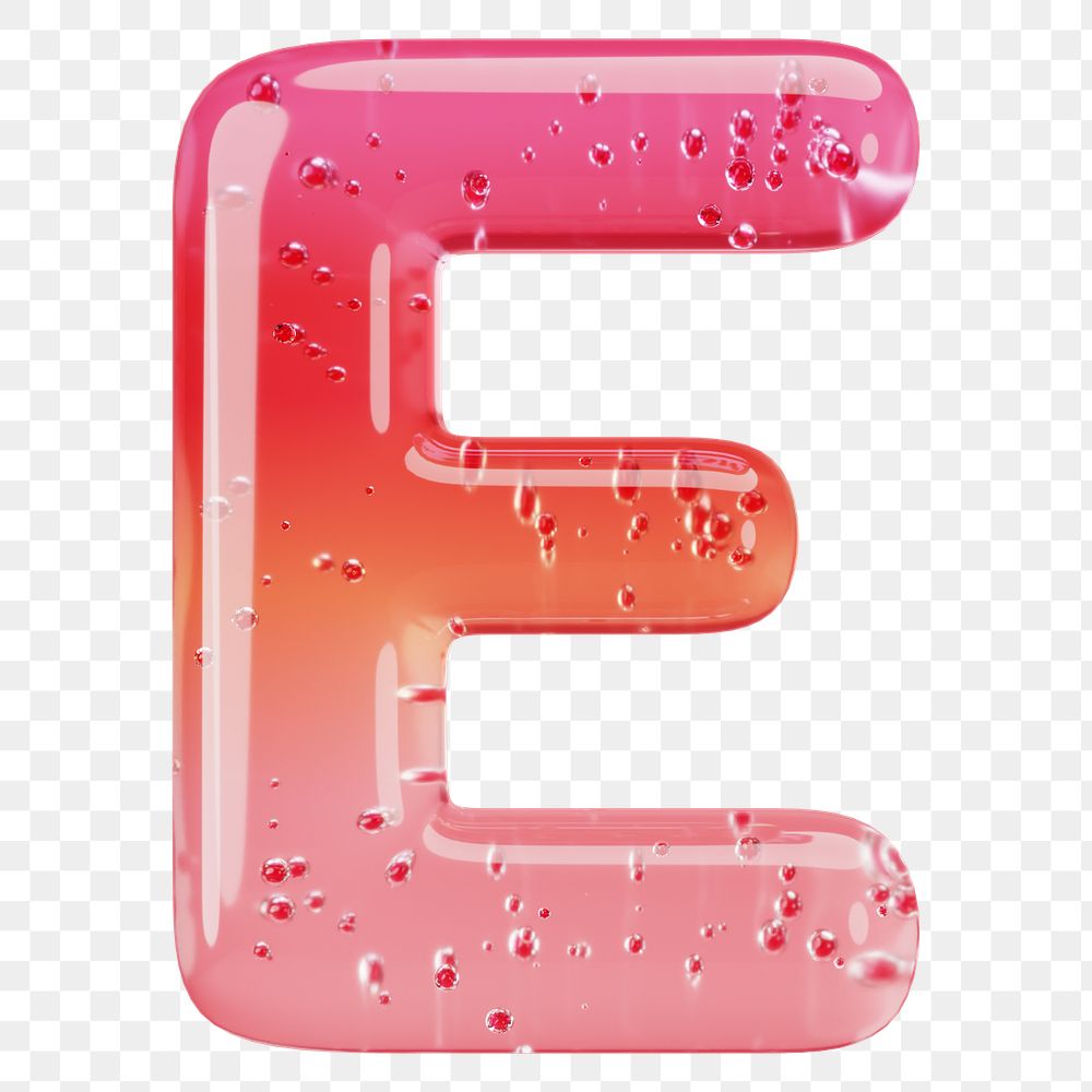 Letter E png 3D red jelly alphabet, transparent background