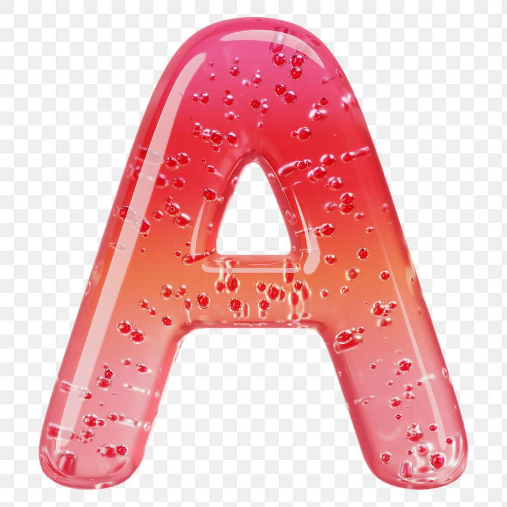 Letter A png 3D red jelly alphabet, transparent background