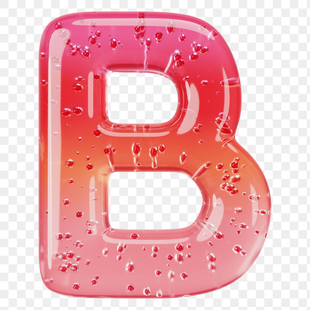 Letter B png 3D red jelly alphabet, transparent background